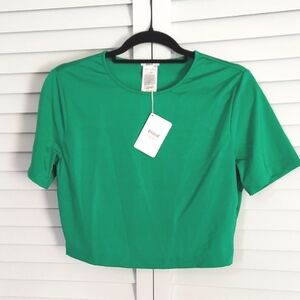 Wolford Top, Sz L, "JellyBean" Cropped, Kelly Green, Shine, Short Sleeve, NEW!!‎
